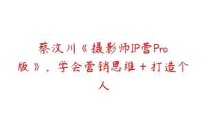 蔡汶川《摄影师IP营Pro版》，学会营销思维＋打造个人-51自学联盟