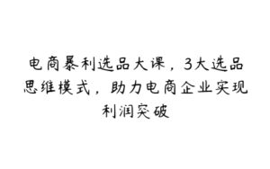 电商暴利选品大课，3大选品思维模式，助力电商企业实现利润突破-51自学联盟