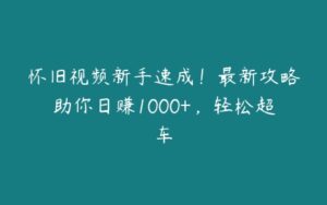 怀旧视频新手速成！最新攻略助你日赚1000+，轻松超车-51自学联盟