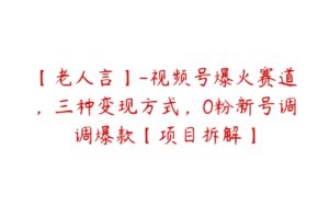 【老人言】-视频号爆火赛道，三种变现方式，0粉新号调调爆款【项目拆解】-51自学联盟