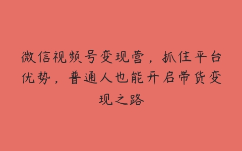 微信视频号变现营，抓住平台优势，普通人也能开启带货变现之路-51自学联盟