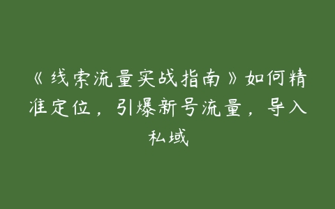 《线索流量实战指南》如何精准定位，引爆新号流量，导入私域-51自学联盟