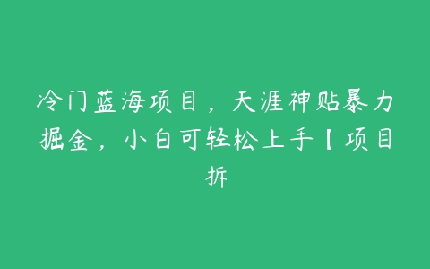 冷门蓝海项目，天涯神贴暴力掘金，小白可轻松上手【项目拆百度网盘下载