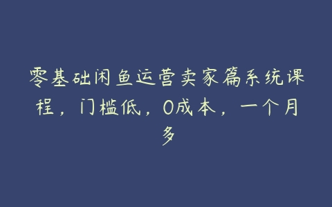 零基础闲鱼运营卖家篇系统课程，门槛低，0成本，一个月多百度网盘下载