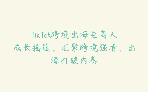 TikTok跨境出海电商人成长摇篮，汇聚跨境强者，出海打破内卷-51自学联盟