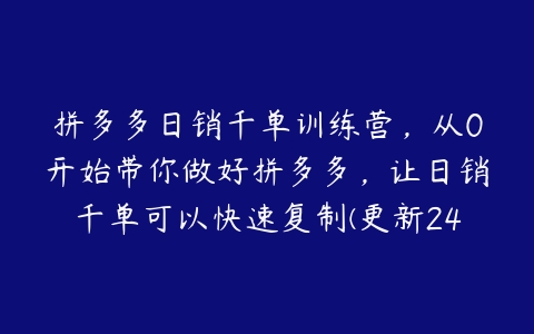 拼多多日销千单训练营，从0开始带你做好拼多多，让日销千单可以快速复制(更新24年9月)百度网盘下载