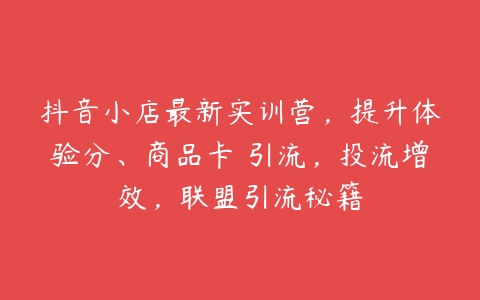 图片[1]-抖音小店最新实训营，提升体验分、商品卡 引流，投流增效，联盟引流秘籍-本文