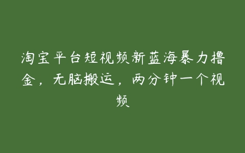 淘宝平台短视频新蓝海暴力撸金，无脑搬运，两分钟一个视频百度网盘下载