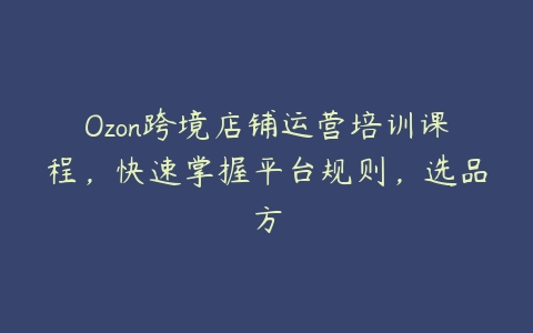 图片[1]-Ozon跨境店铺运营培训课程，快速掌握平台规则，选品方-本文