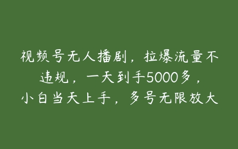 图片[1]-视频号无人播剧，拉爆流量不违规，一天到手5000多，小白当天上手，多号无限放大【项目拆解】-本文