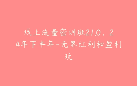 线上流量密训班21.0，24年下半年-无界红利和盈利玩-51自学联盟