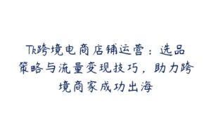 Tk跨境电商店铺运营：选品策略与流量变现技巧，助力跨境商家成功出海-51自学联盟