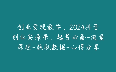 图片[1]-创业变现教学，2024抖音创业实操课，起号必备-流量原理-获取数据-心得分享-本文