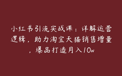 图片[1]-小红书引流实战课：详解运营逻辑，助力淘宝天猫销售增量，爆品打造月入10w-本文