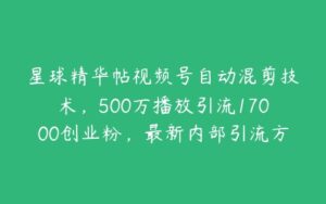 星球精华帖视频号自动混剪技术，500万播放引流17000创业粉，最新内部引流方法【项目拆解】-51自学联盟