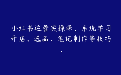 小红书运营实操课，系统学习开店、选品、笔记制作等技巧，百度网盘下载