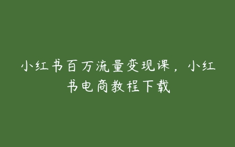 小红书百万流量变现课，小红书电商教程下载-51自学联盟