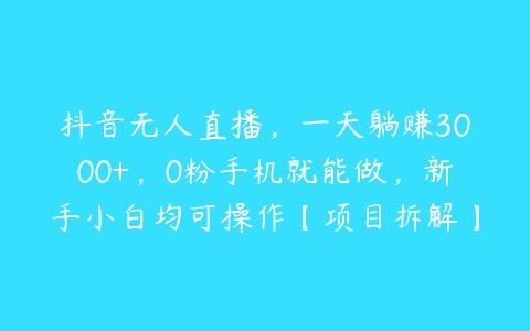 抖音无人直播，一天躺赚3000+，0粉手机就能做，新手小白均可操作【项目拆解】百度网盘下载