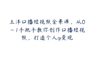 王洋口播短视频全景课，从0~1手把手教你创作口播短视频，打造个人ip变现-51自学联盟