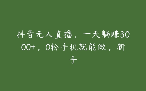 图片[1]-抖音无人直播，一天躺赚3000+，0粉手机就能做，新手-本文