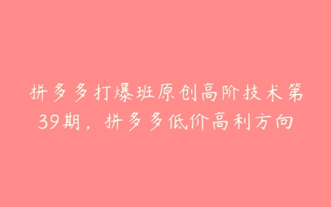 拼多多打爆班原创高阶技术第39期，拼多多低价高利方向百度网盘下载