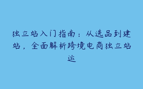 图片[1]-独立站入门指南：从选品到建站，全面解析跨境电商独立站运-本文