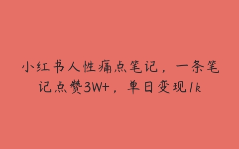 小红书人性痛点笔记，一条笔记点赞3W+，单日变现1k百度网盘下载