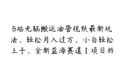 B站无脑搬运油管视频最新玩法，轻松月入过万，小白轻松上手，全新蓝海赛道【项目拆解】-51自学联盟