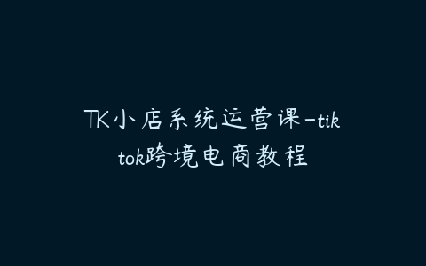 图片[1]-TK小店系统运营课-tiktok跨境电商教程-本文