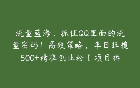 流量蓝海，抓住QQ里面的流量密码！高效策略，单日狂揽500+精准创业粉【项目拆解】-51自学联盟