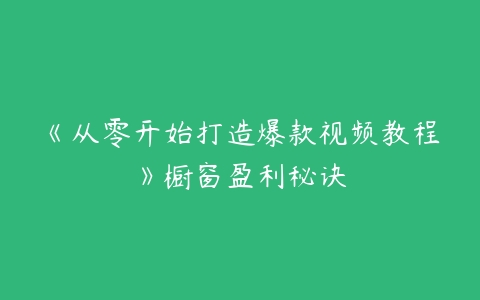 图片[1]-《从零开始打造爆款视频教程》橱窗盈利秘诀-本文