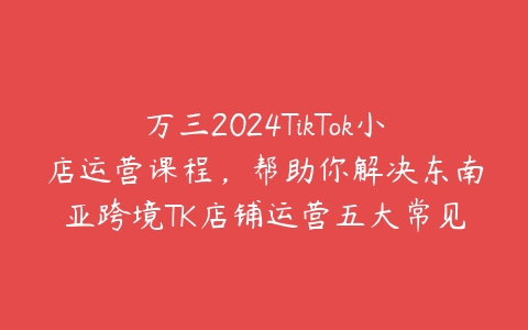 万三2024TikTok小店运营课程，帮助你解决东南亚跨境TK店铺运营五大常见问题-51自学联盟