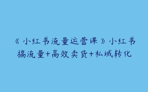 图片[1]-《小红书流量运营课》小红书搞流量+高效卖货+私域转化-本文