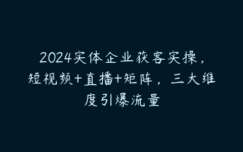 图片[1]-2024实体企业获客实操，短视频+直播+矩阵，三大维度引爆流量-本文