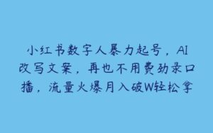 小红书数字人暴力起号，AI改写文案，再也不用费劲录口播，流量火爆月入破W轻松拿捏【项目拆解】-51自学联盟