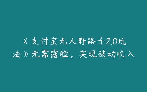 图片[1]-《支付宝无人野路子2.0玩法》无需露脸，实现被动收入-本文