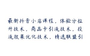 最新抖音小店课程，体验分拉升技术，商品卡引流技术，投流效果优化技术，精选联盟引流技术-51自学联盟