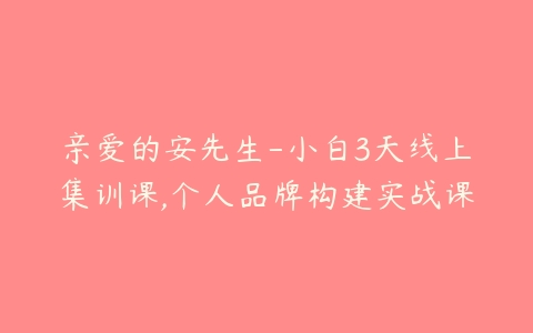 亲爱的安先生-小白3天线上集训课,个人品牌构建实战课百度网盘下载