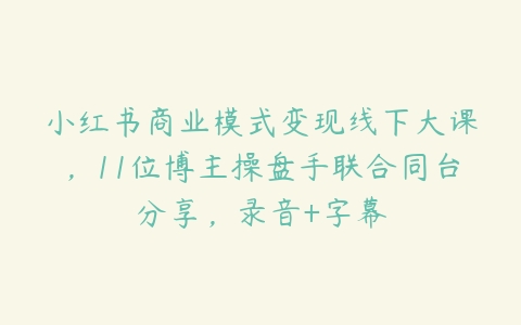 小红书商业模式变现线下大课，11位博主操盘手联合同台分享，录音+字幕百度网盘下载