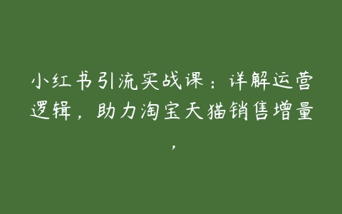 小红书引流实战课：详解运营逻辑，助力淘宝天猫销售增量，百度网盘下载