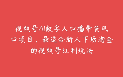 视频号AI数字人口播带货风口项目，最适合新人下场淘金的视频号红利玩法百度网盘下载