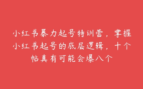 小红书暴力起号特训营，掌握小红书起号的底层逻辑，十个帖真有可能会爆八个百度网盘下载