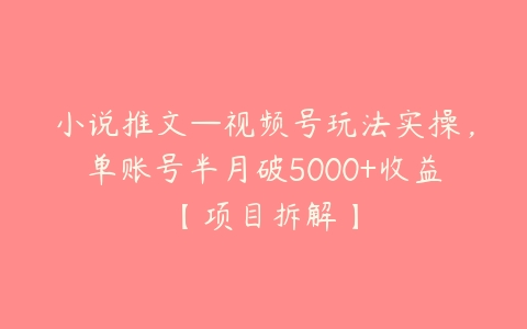 小说推文—视频号玩法实操，单账号半月破5000+收益【项目拆解】百度网盘下载