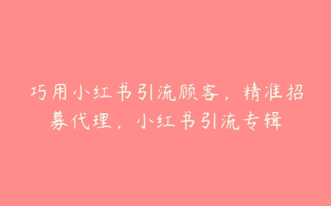 巧用小红书引流顾客，精准招募代理，小红书引流专辑百度网盘下载