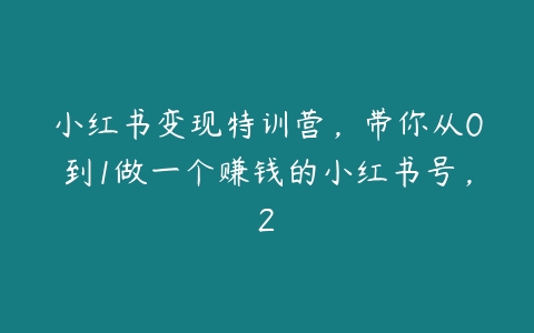 图片[1]-小红书变现特训营，带你从0到1做一个赚钱的小红书号，2-本文