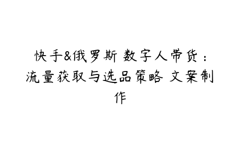 快手&俄罗斯 数字人带货：流量获取与选品策略 文案制作百度网盘下载