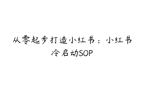 从零起步打造小红书：小红书冷启动SOP百度网盘下载