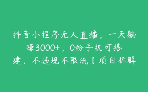 抖音小程序无人直播，一天躺赚3000+，0粉手机可搭建，不违规不限流【项目拆解】-51自学联盟