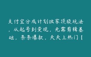 支付宝分成计划独家顶级玩法，从起号到变现，无需剪辑基础，条条爆款，天天上热门【项目拆解】-51自学联盟