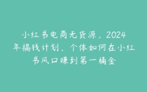 小红书电商无货源，2024年搞钱计划，个体如何在小红书风口赚到第一桶金-51自学联盟